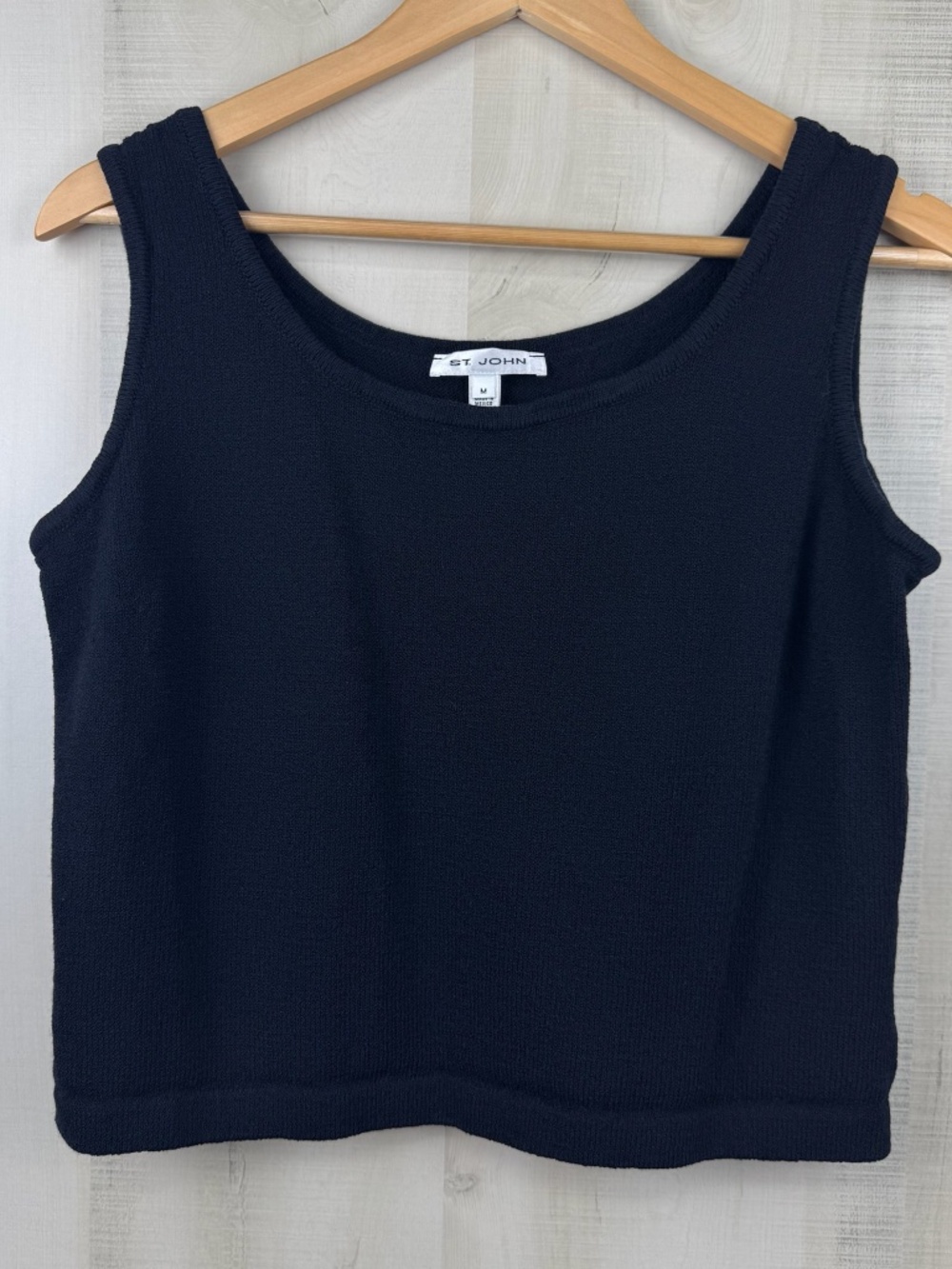 St John Women’s Santana Knit Black Tank Top Wool Blend Lightweight Size Medium